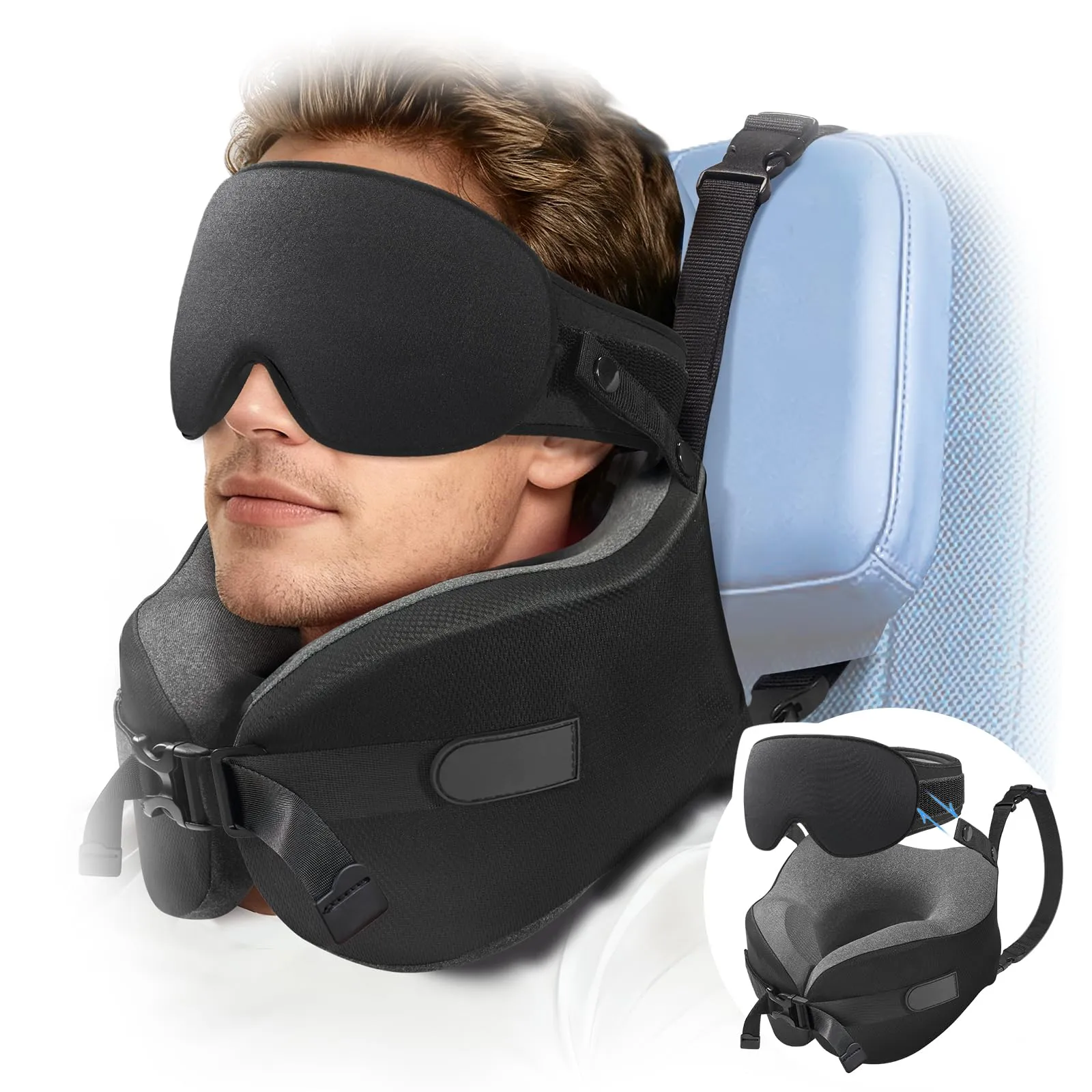 Umisleep Cuscino da Viaggio Aereo, Supporto 360° Cuscino Cervicale, Nero - immagine 1
