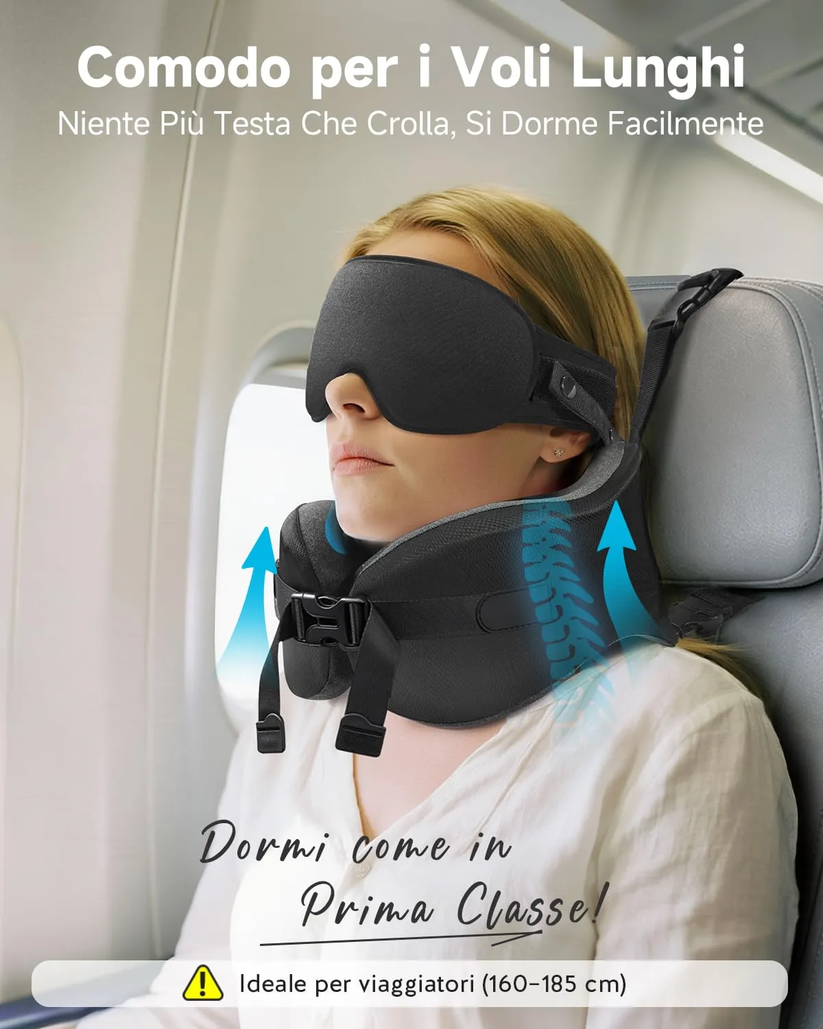 Umisleep Cuscino da Viaggio Aereo, Supporto 360° Cuscino Cervicale, Nero - immagine 2