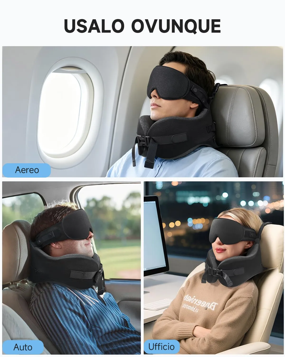 Umisleep Cuscino da Viaggio Aereo, Supporto 360° Cuscino Cervicale, Nero - immagine 9