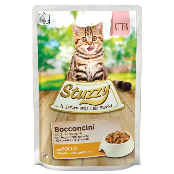 Stuzzy Cat Bocconcini Kitten cotti al vapore 85 gr Pollo - confezione da 24 pezzi - Cibo umido per gatti - immagine 1