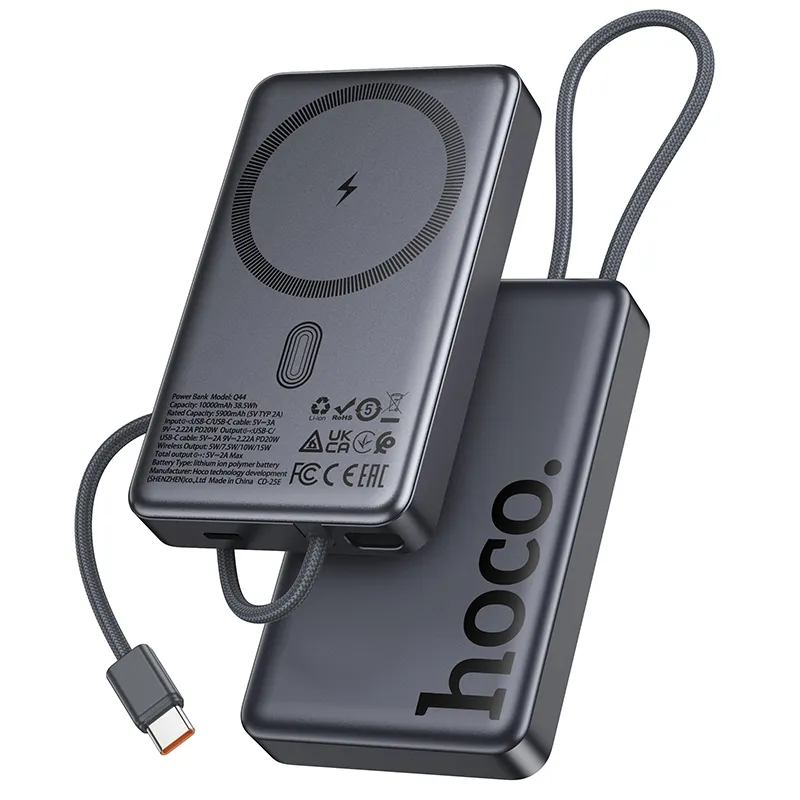 Batteria Esterna Wireless HOCO Q44, 10000mAh, 20W, PD + FQI, 1 x QI - 2 x USB-C, Grigio - immagine 1