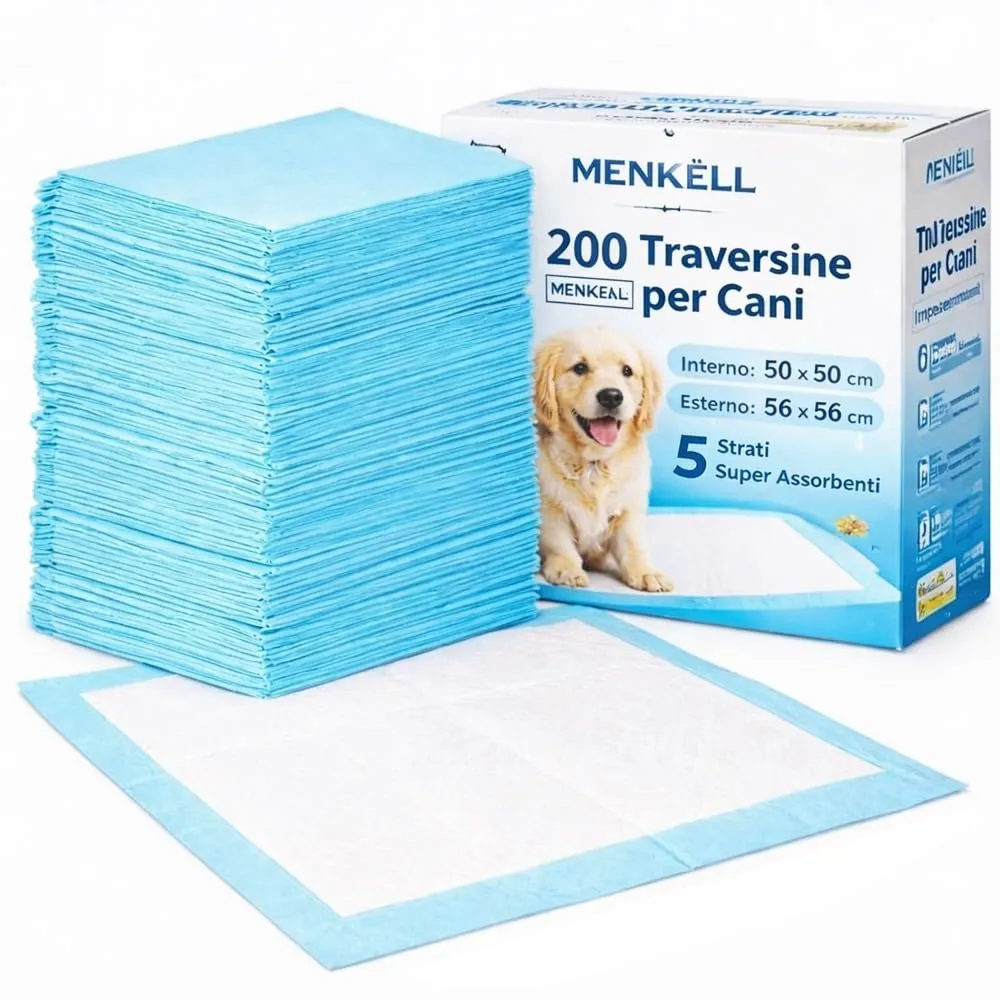 200 Traversine Cani Igieniche 60x60 cm – 5 Strati Super Assorbenti con Gel, Asciugatura Rapida, Senza Perdite, E Inodore per Cuccioli e Cani Anziani, Casa e Auto - immagine 1