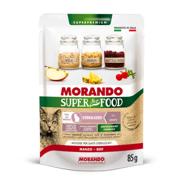 Morando SuperPetFood Cat Adult Sterilized Mousse 85 gr Manzo - confezione da 24 pezzi - Cibo umido per gatti - immagine 1