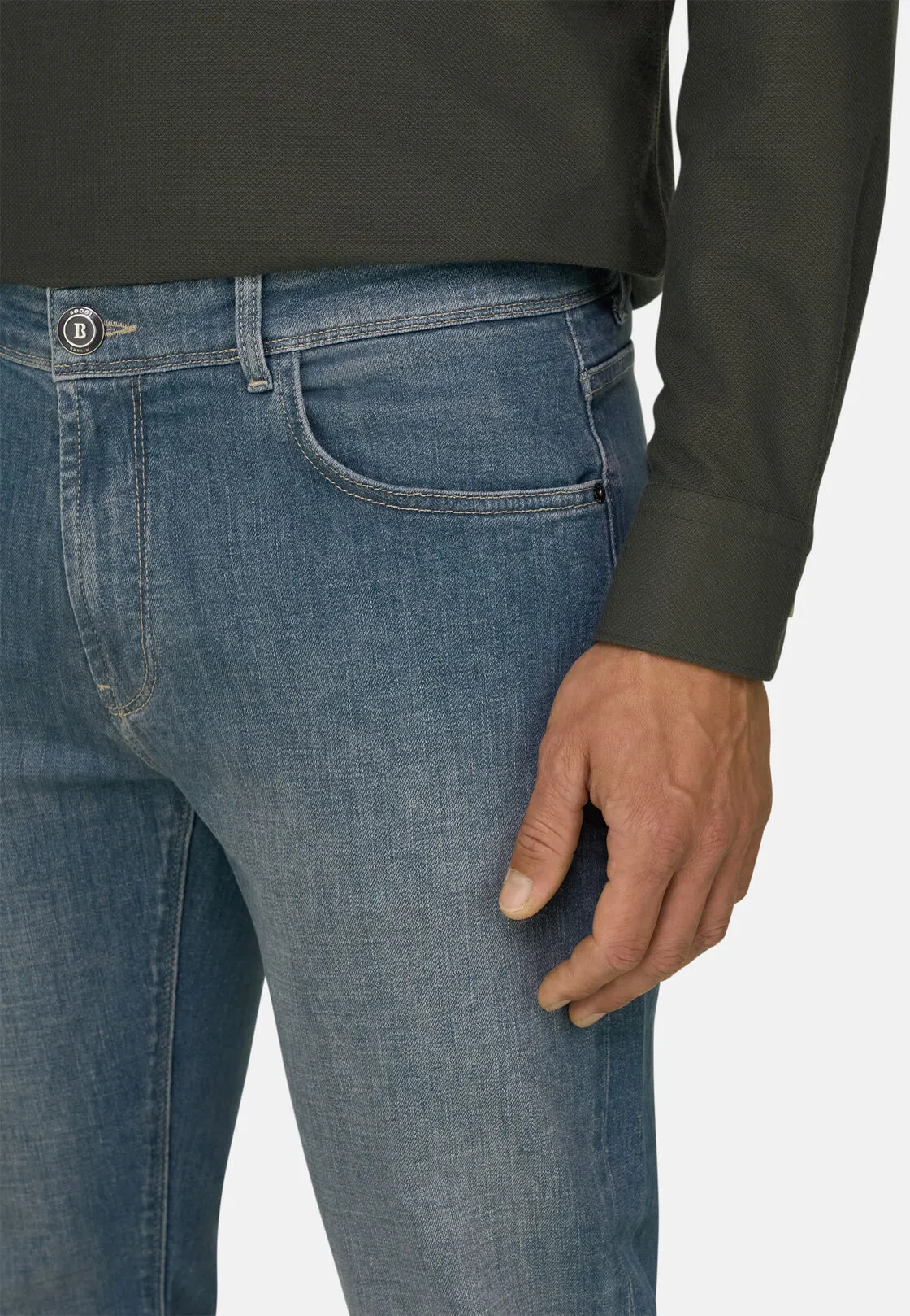 Boggi, Jeans In Denim Elasticizzato Blu Chiaro, Uomo, Azzurro, Taglia: 40 - immagine 3