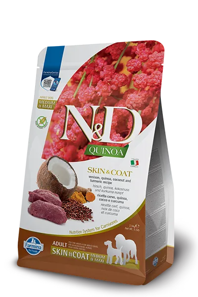 N&d quinoa dog skin&coat cervo cocco e curcuma adult medium/maxi 2,5 kg - immagine 1