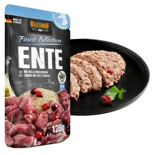 Belcando Finest Selection Grain Free Dog Adult All Breeds 125 gr Anatra con riso e mirtilli rossi - confezione da 12 pezzi - Cibo umido per cani - immagine 1