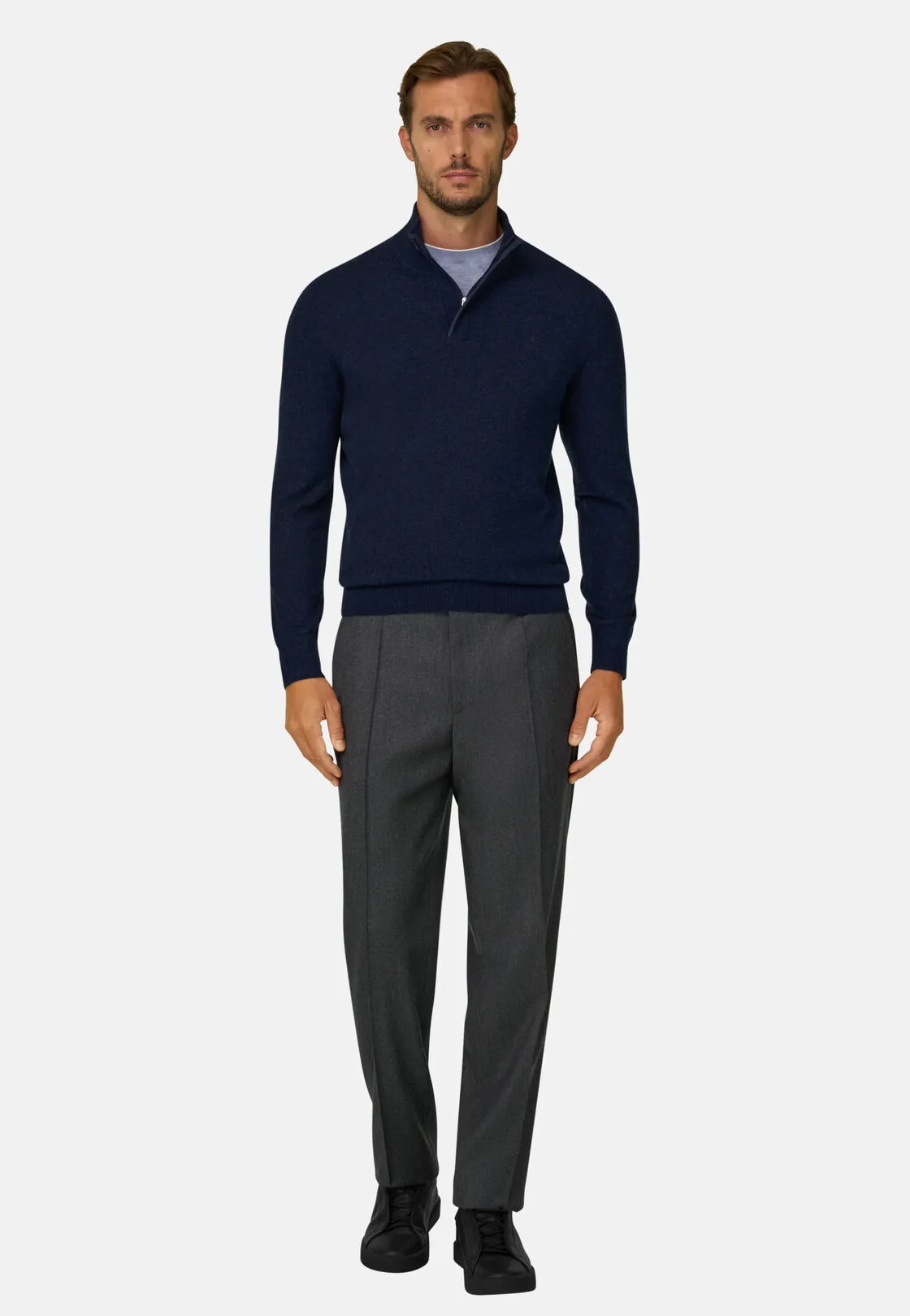 Boggi, Lupetto Mezza Zip In Lana Cashmere Melange, Uomo, Navy, Taglia: XXXL - immagine 2