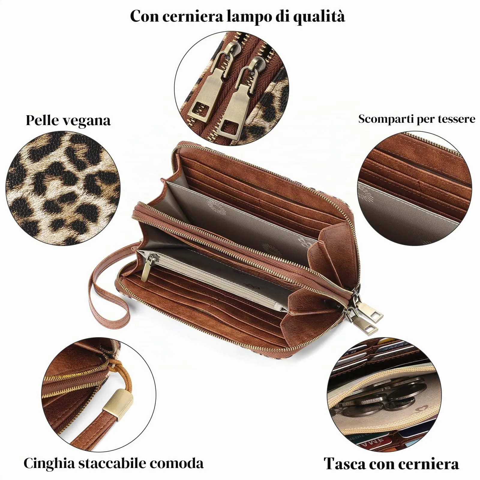 GAEKEAO Portafoglio Donna Grande, Portamonete Vegan in Pelle, Porta Tessere Blocco RFID, Portacarte di Credito, Porta Tessere, Borsellino Doppia Cerniera, Idee Regalo - immagine 3