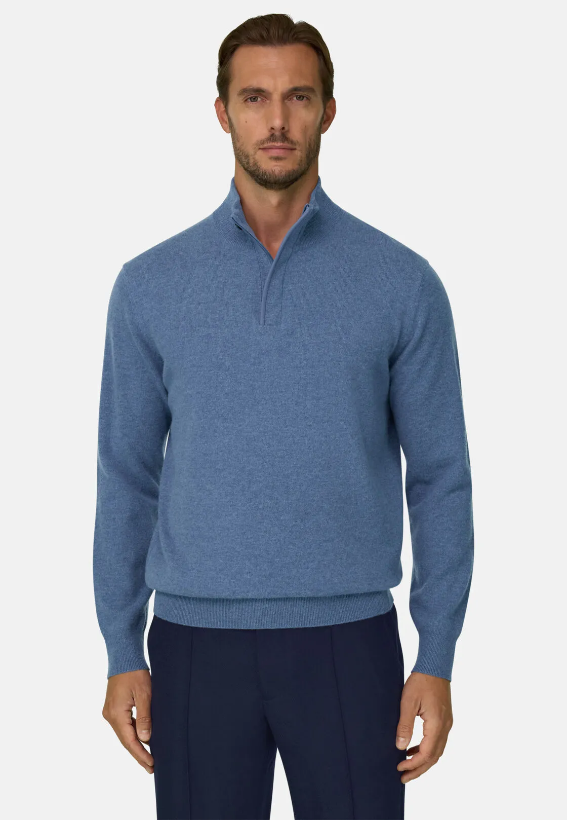 Boggi, Lupetto Mezza Zip In Lana Cashmere Melange, Uomo, Azzurro, Taglia: M - immagine 1