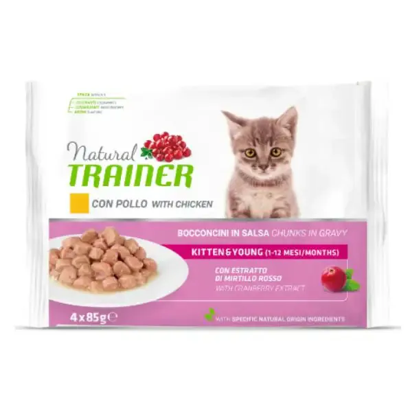 Natural Trainer Flowpack Kitten & Young (4 x 85 gr) Pollo fresco - Cibo umido per gatti - immagine 1