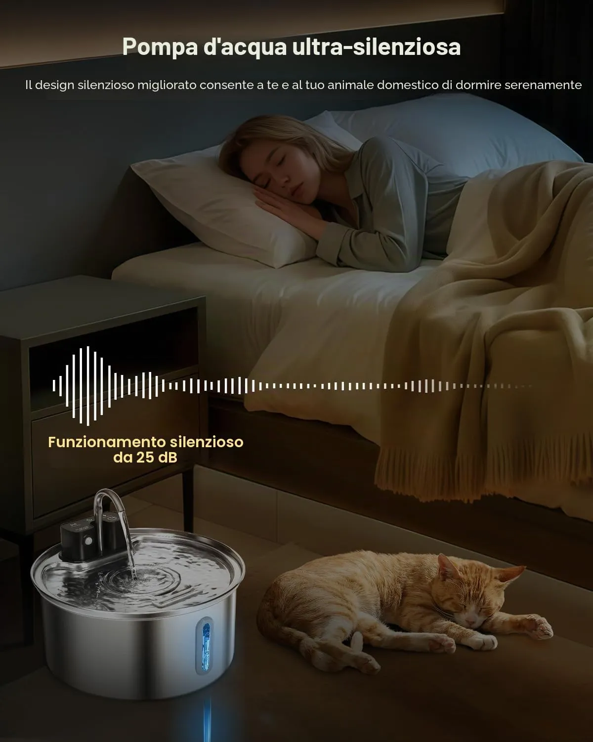 Fontanella per Gatti Senza Fili, Fontanella per Gatti in Acciaio Inox, Fontana per Gatti con Sensore di Movimento e 45 Giorni, Fontana per Gatti con Serbatoio Dell'acqua 3.2L- 6 Filtro+6 spugna - immagine 6