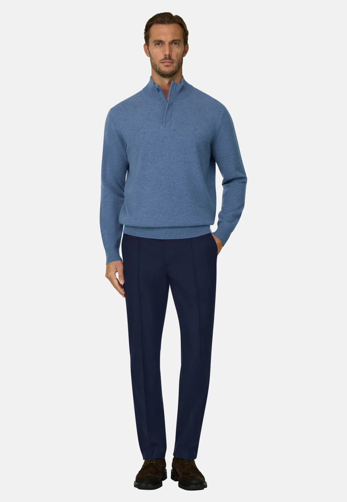 Boggi, Lupetto Mezza Zip In Lana Cashmere Melange, Uomo, Azzurro, Taglia: XXL - immagine 2