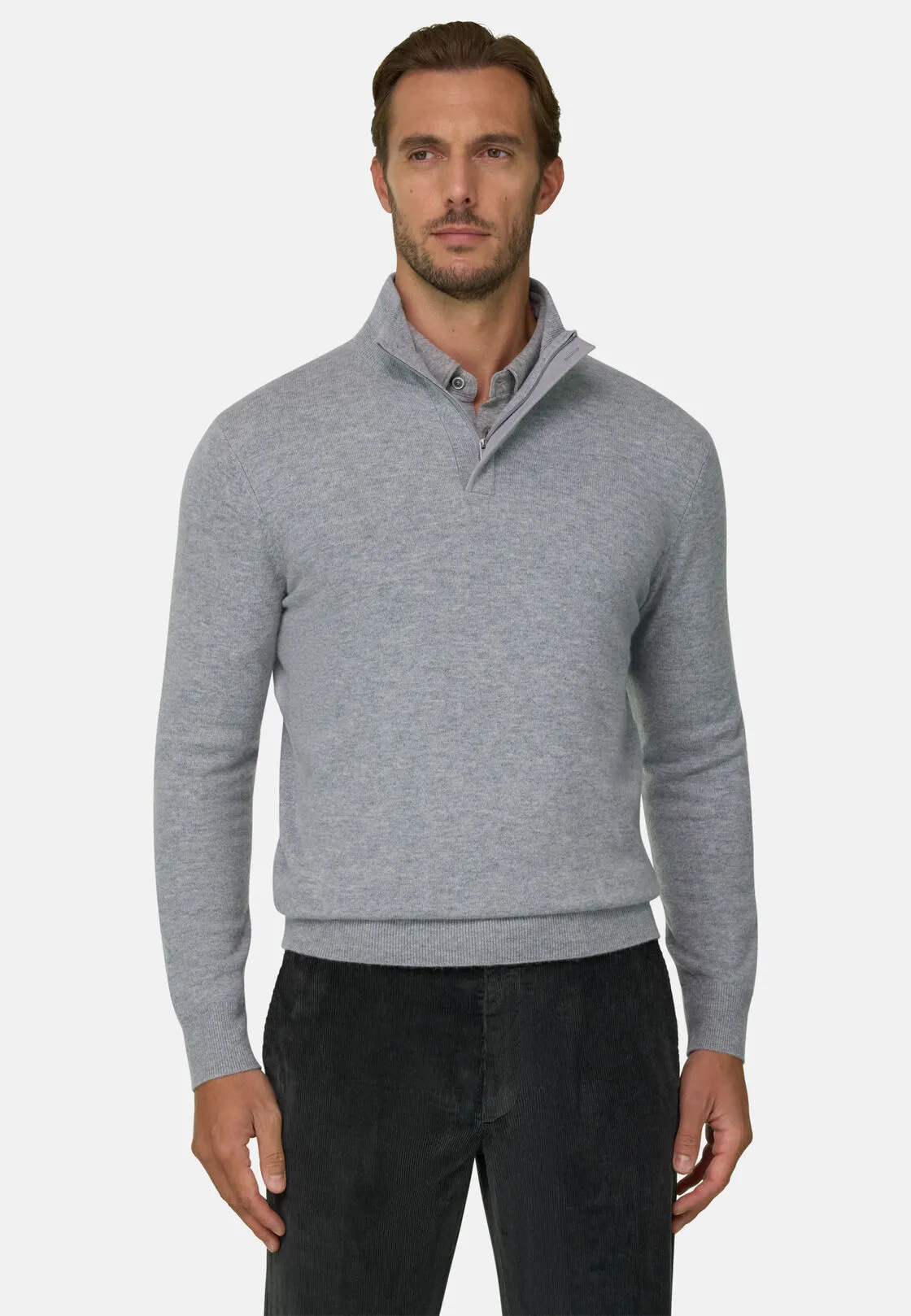 Boggi, Lupetto Mezza Zip In Lana Cashmere Melange, Uomo, Grigio, Taglia: S - immagine 1