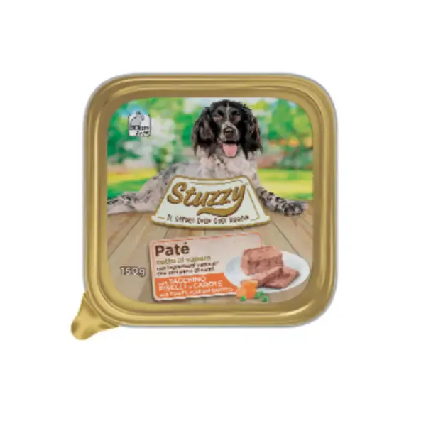 Stuzzy Dog Patè cotto al vapore 150 gr Tacchino, piselli e carote - confezione da 22 pezzi - Cibo umido per cani - immagine 1