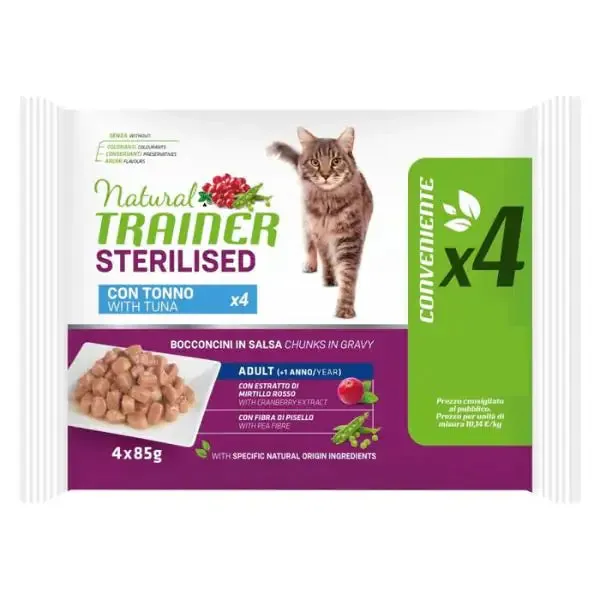 Natural Trainer Cat Sterilised multipack 4 x 85 gr Tonno - immagine 1
