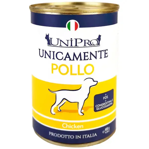 Unipro Unicamente Dog Adult 400 gr Pollo - confezione da 6 pezzi - Umido monoproteico cane - immagine 1