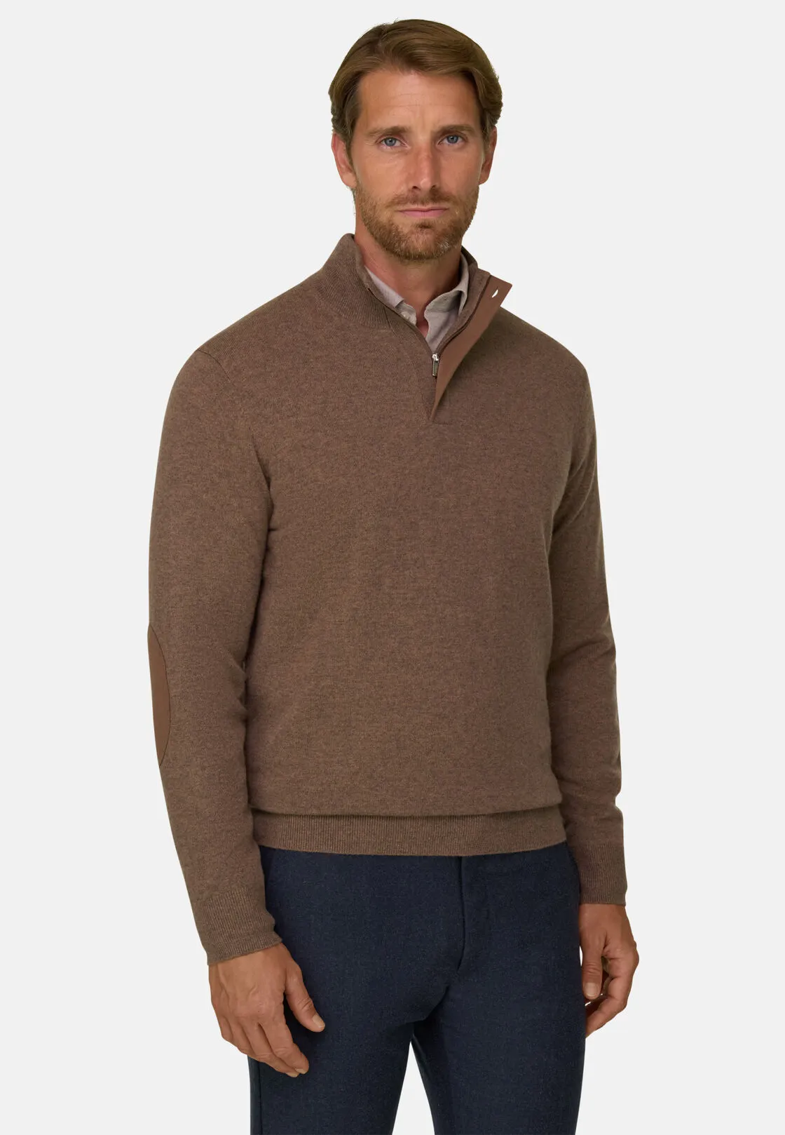 Boggi, Lupetto Mezza Zip In Lana Cashmere Melange, Uomo, Marrone, Taglia: S - immagine 1