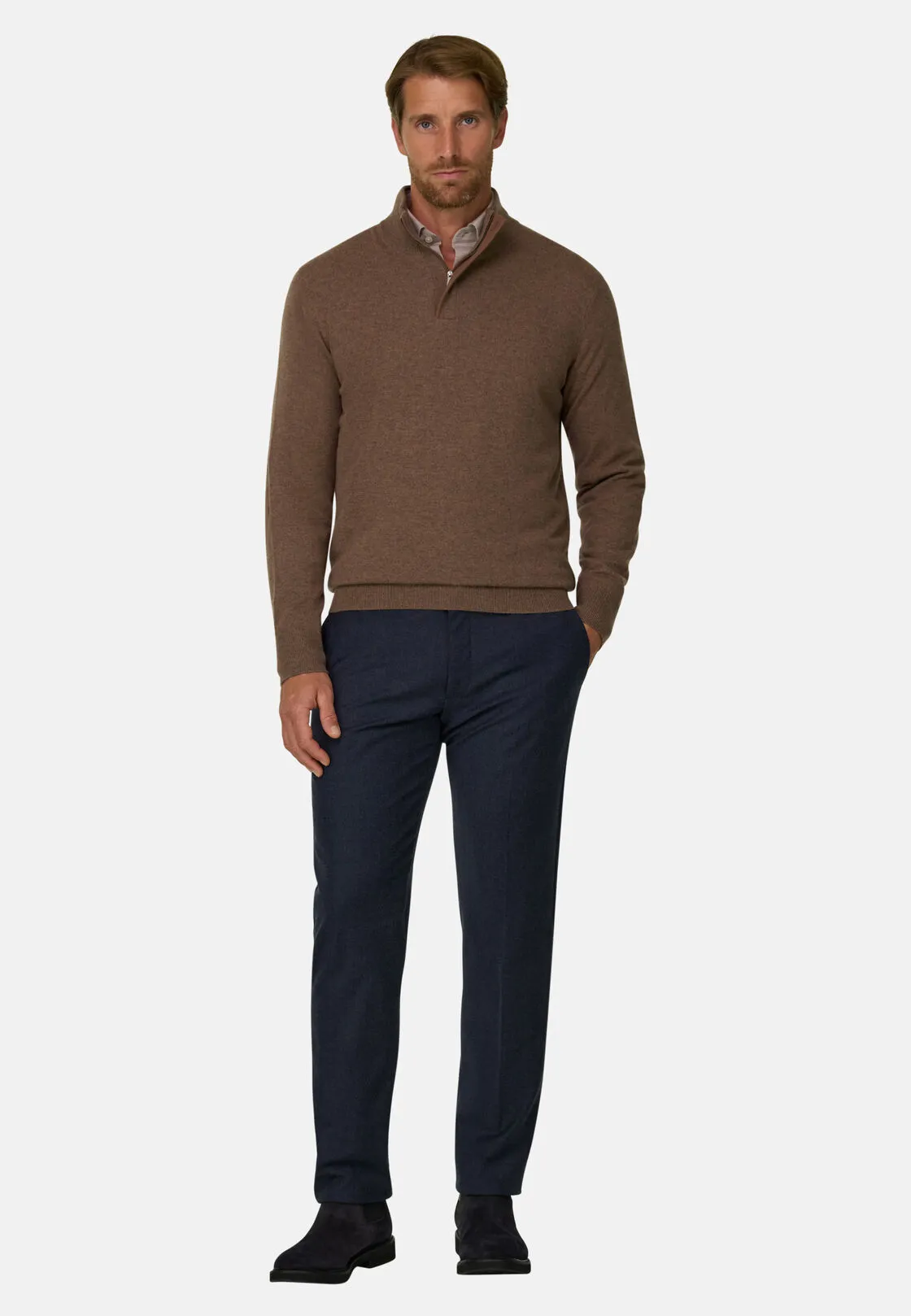 Boggi, Lupetto Mezza Zip In Lana Cashmere Melange, Uomo, Marrone, Taglia: XL - immagine 2