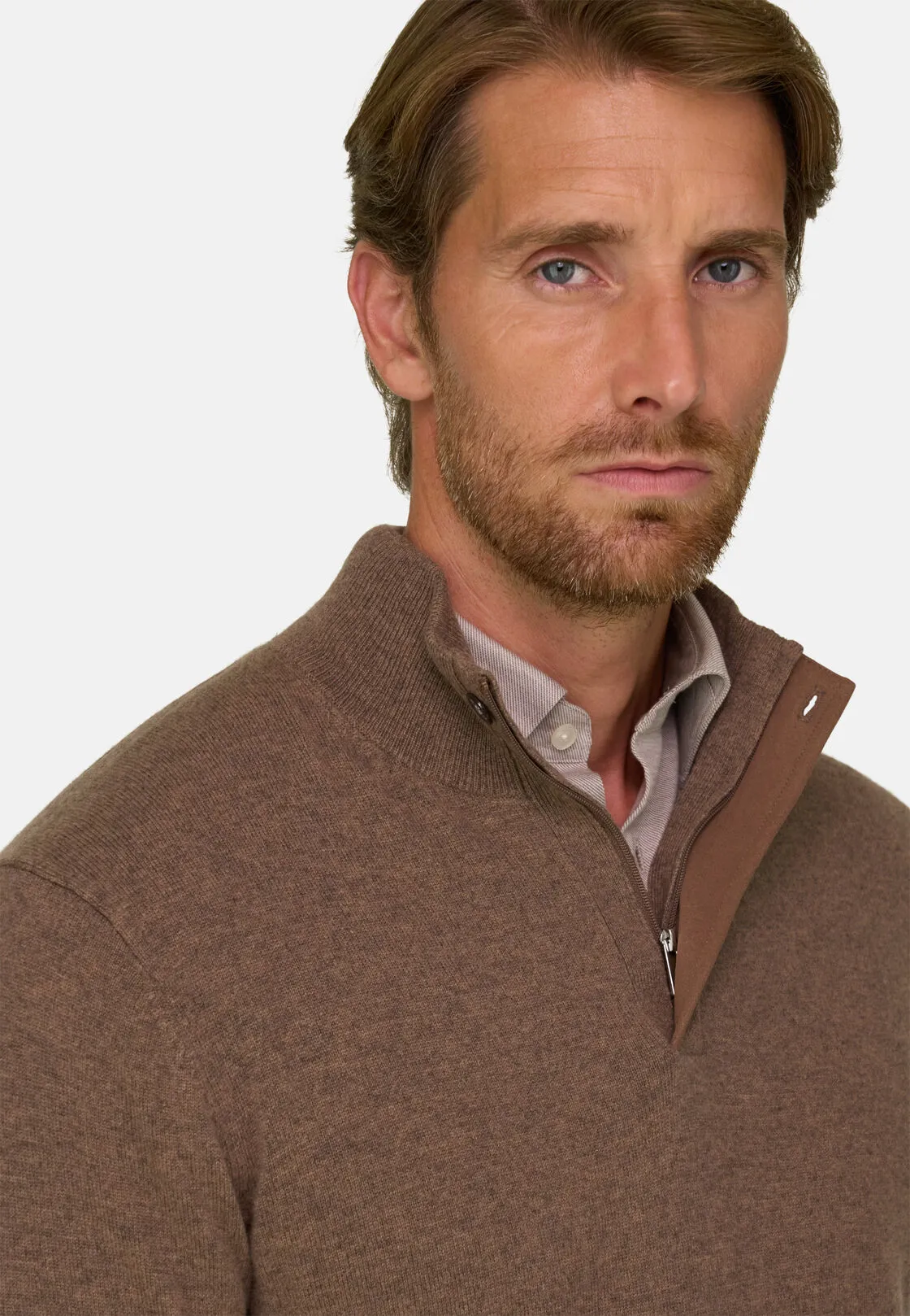 Boggi, Lupetto Mezza Zip In Lana Cashmere Melange, Uomo, Marrone, Taglia: XL - immagine 3