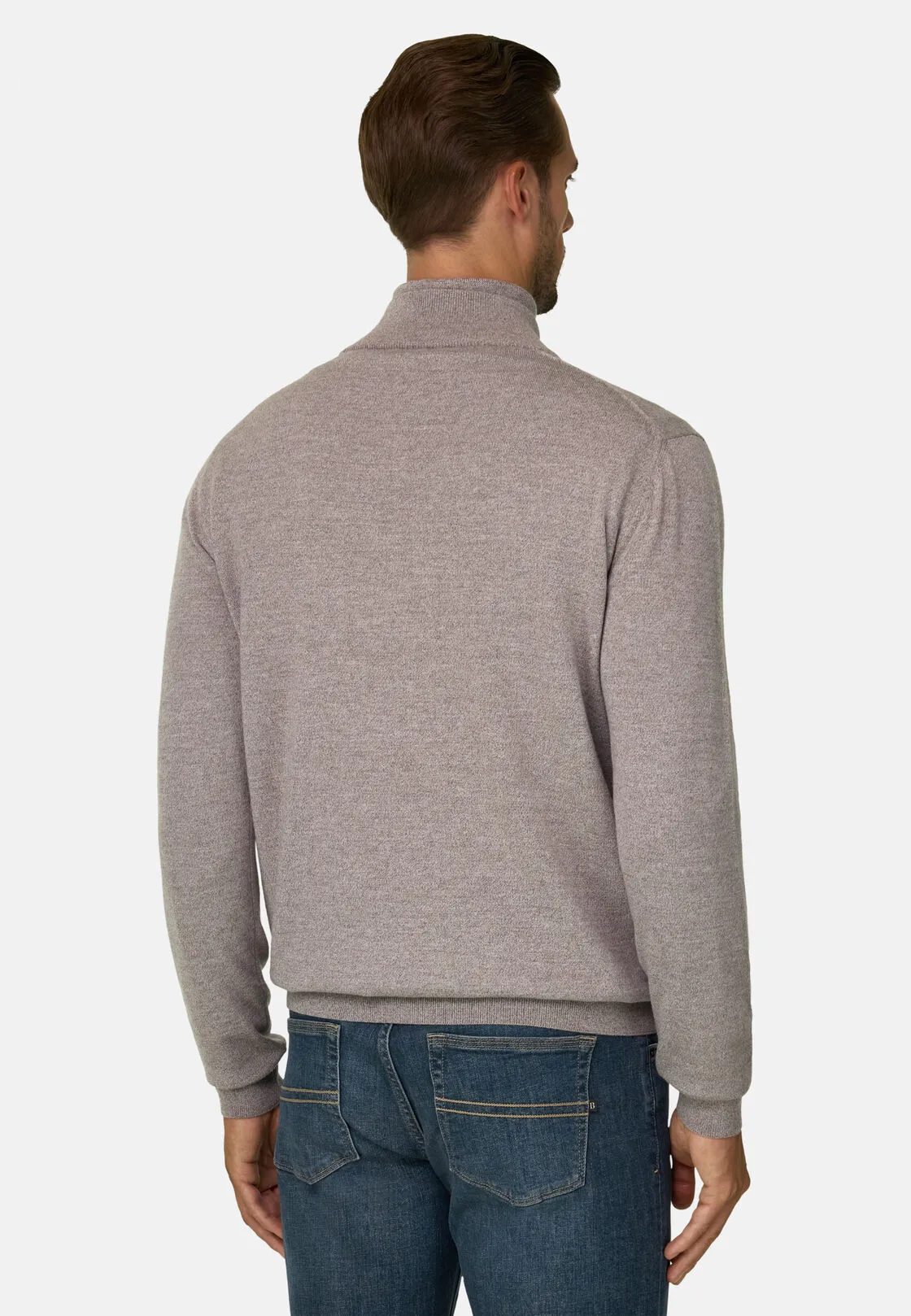 Boggi, Lupetto Mezza Zip In Lana Merino Cashwool® Mouliné, Uomo, Sabbia, Taglia: M - immagine 4