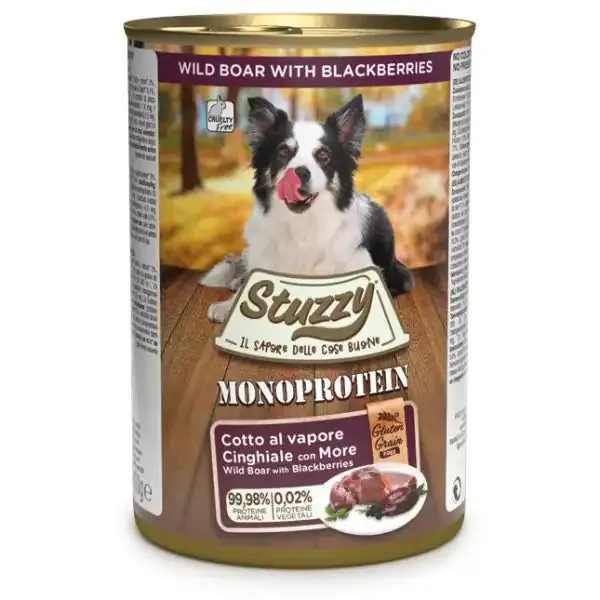 Stuzzy Monoprotein gluten free 400 gr Cinghiale - confezione da 6 pezzi - Umido monoproteico cane - immagine 1
