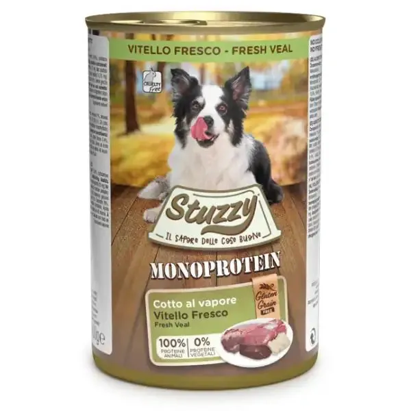 Stuzzy Monoprotein gluten free 400 gr Vitello - confezione da 6 pezzi - Umido monoproteico cane - immagine 1