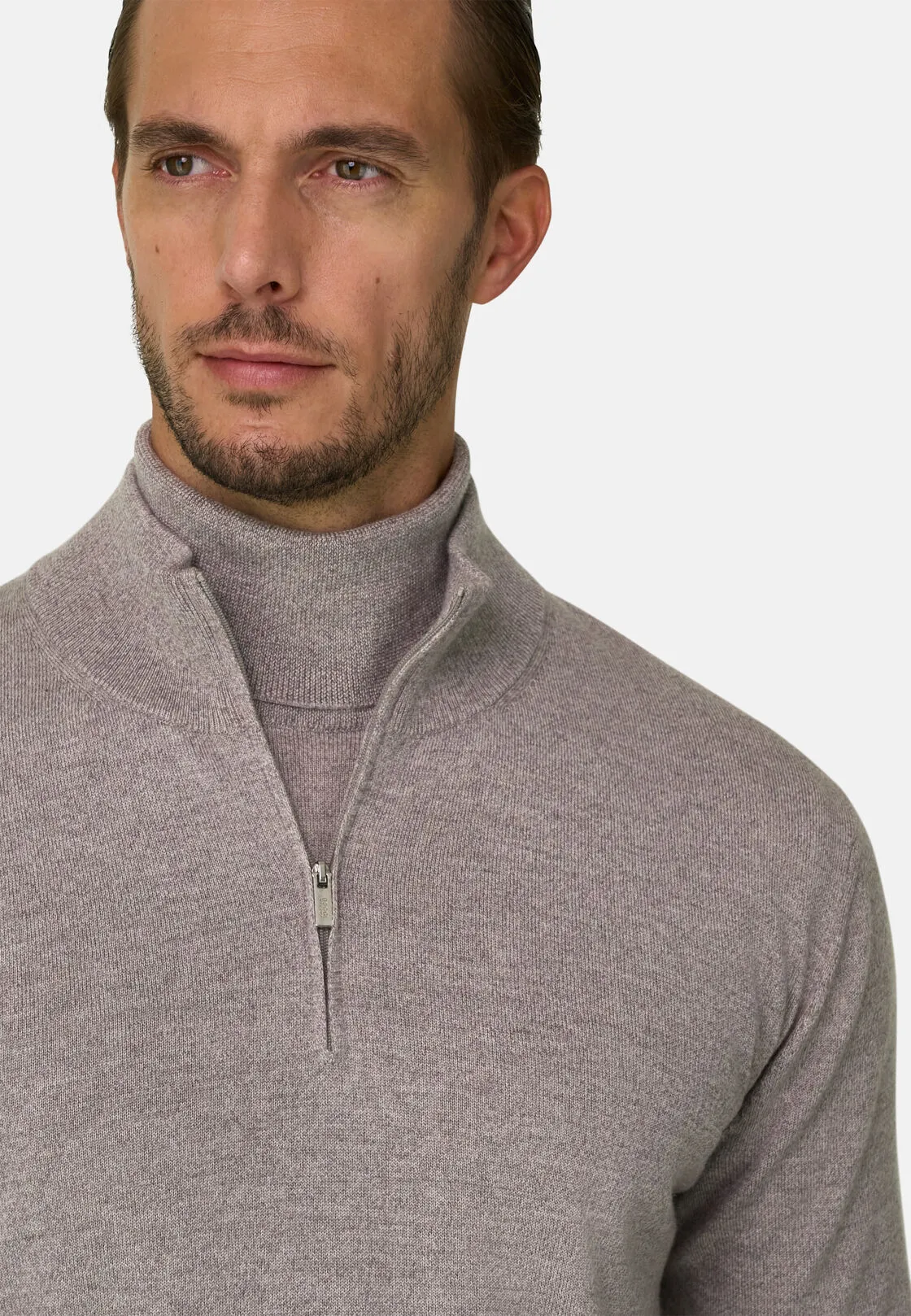 Boggi, Lupetto Mezza Zip In Lana Merino Cashwool® Mouliné, Uomo, Sabbia, Taglia: XL - immagine 3