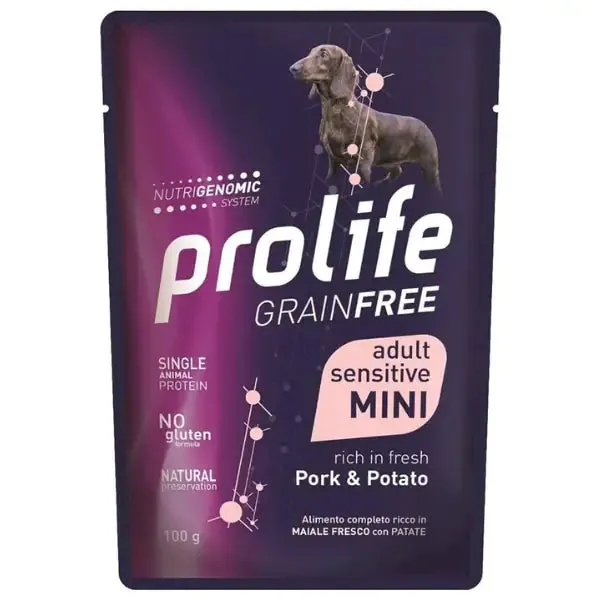 Prolife Grain Free Dog Mini 100 gr Maiale e patate - confezione da 10 pezzi - Cibo umido per cani - immagine 1