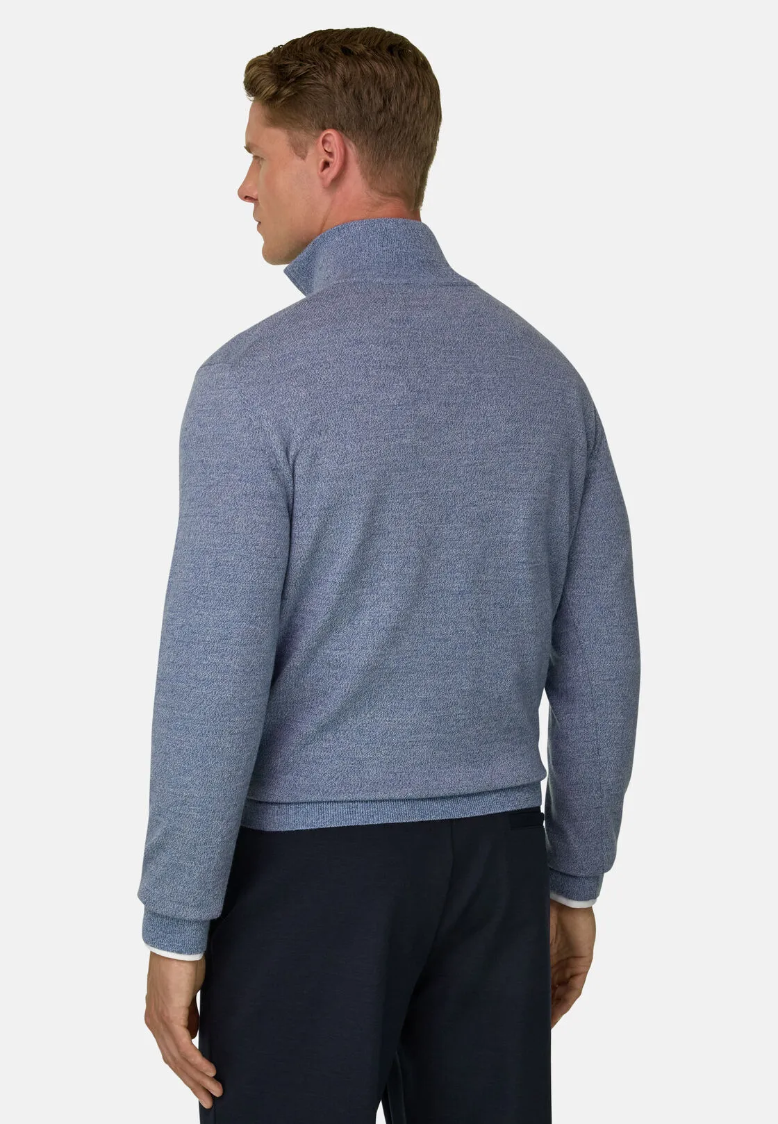 Boggi, Lupetto Mezza Zip In Lana Merino Cashwool® Mouliné, Uomo, Azzurro, Taglia: S - immagine 4