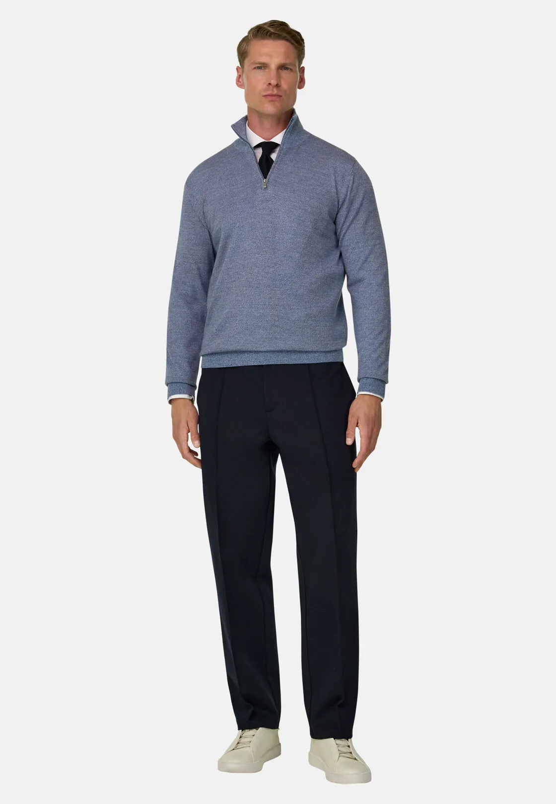 Boggi, Lupetto Mezza Zip In Lana Merino Cashwool® Mouliné, Uomo, Azzurro, Taglia: XL - immagine 2
