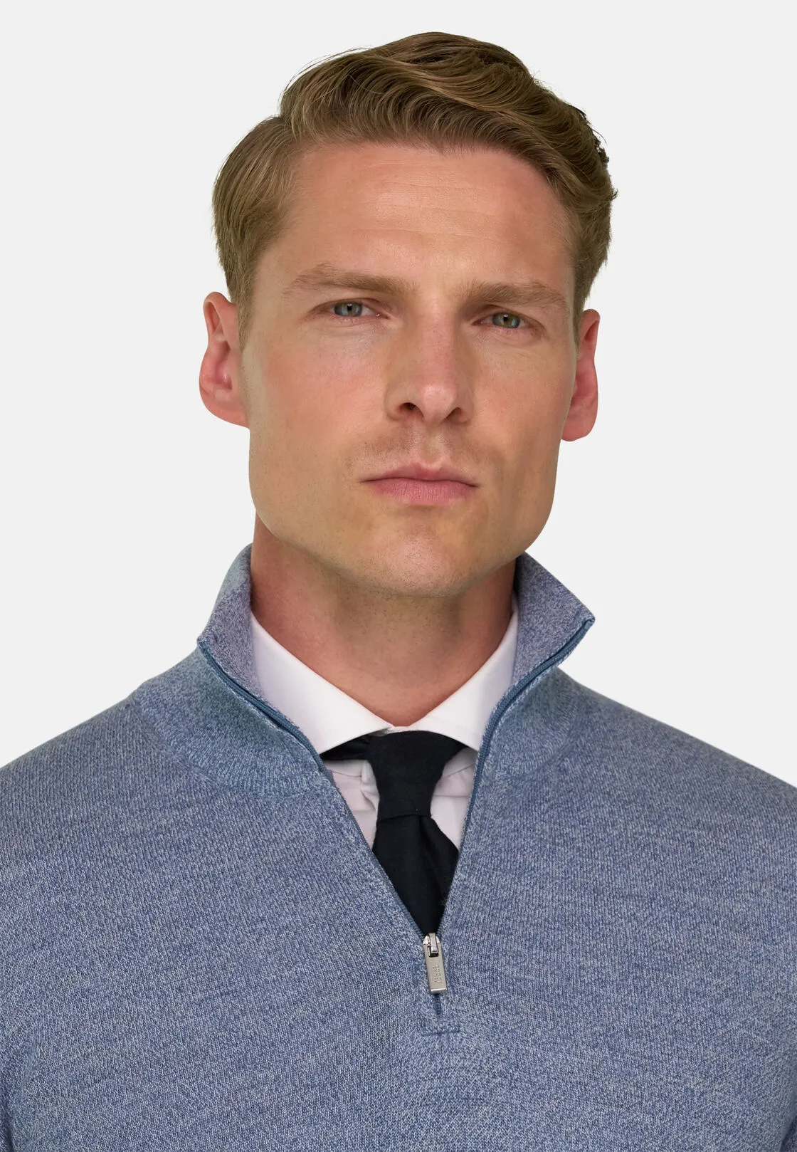 Boggi, Lupetto Mezza Zip In Lana Merino Cashwool® Mouliné, Uomo, Azzurro, Taglia: XXXL - immagine 3