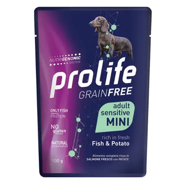 Prolife Grain Free Dog Mini 100 gr Pesce e patate - confezione da 10 pezzi - Cibo umido per cani - immagine 1