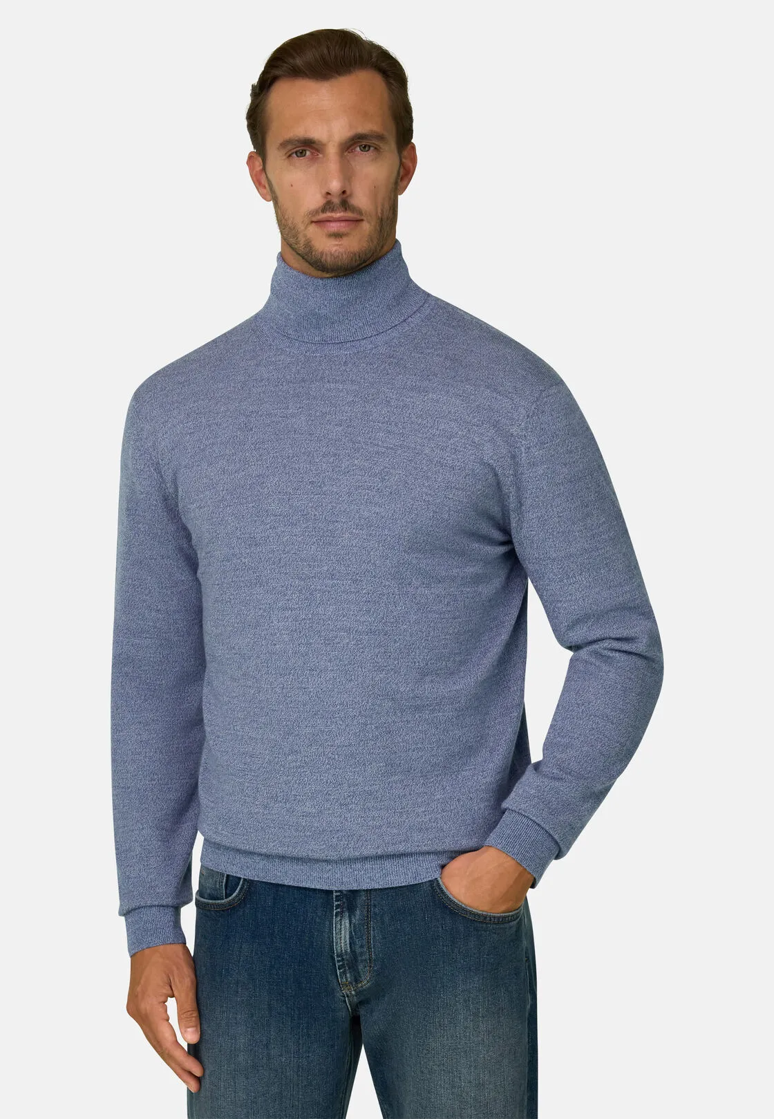 Boggi, Dolcevita In Lana Merino Cashwool® Mouliné, Uomo, Azzurro, Taglia: XXL - immagine 1