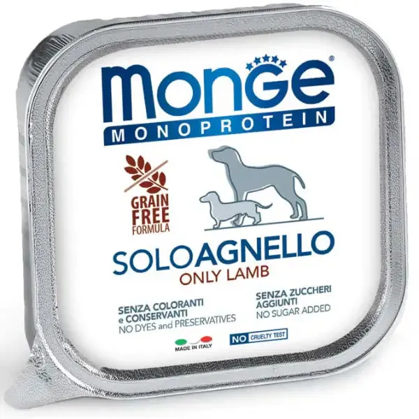 Monge Monoprotein SOLO Patè Grain Free 150 gr Agnello - confezione da 24 pezzi - Umido monoproteico cane - immagine 1