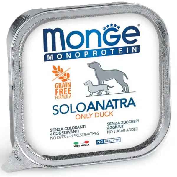 Monge Monoprotein SOLO Patè Grain Free 150 gr Anatra - confezione da 24 pezzi - Umido monoproteico cane - immagine 1