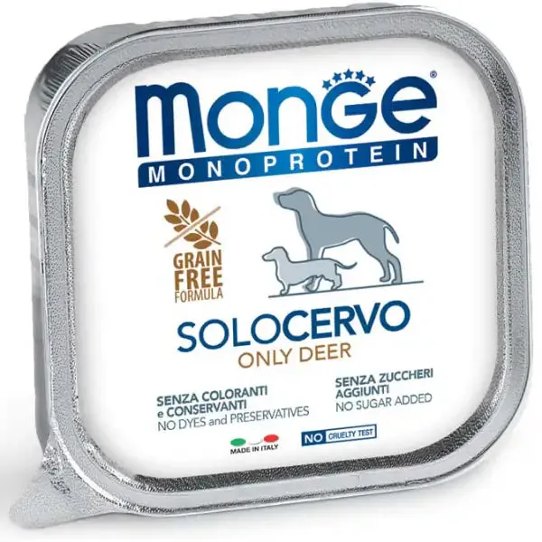 Monge Monoprotein SOLO Patè Grain Free 150 gr Cervo - confezione da 24 pezzi - Umido monoproteico cane - immagine 1