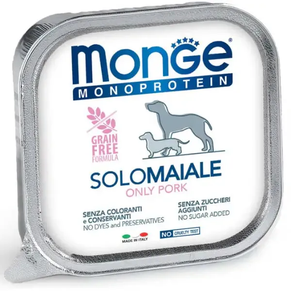 Monge Monoprotein SOLO Patè Grain Free 150 gr Maiale - confezione da 24 pezzi - Umido monoproteico cane - immagine 1