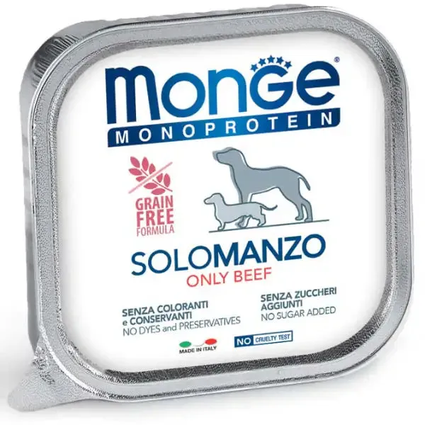 Monge Monoprotein SOLO Patè Grain Free 150 gr Manzo - confezione da 24 pezzi - Umido monoproteico cane - immagine 1