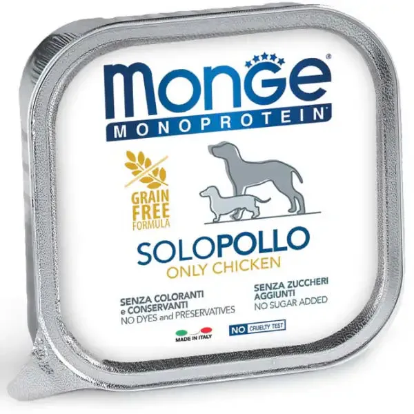 Monge Monoprotein SOLO Patè Grain Free 150 gr Pollo - confezione da 24 pezzi - Umido monoproteico cane - immagine 1