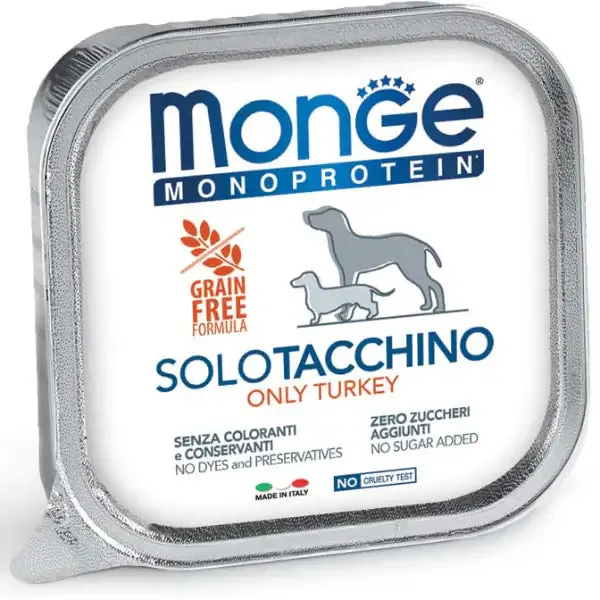 Monge Monoprotein SOLO Patè Grain Free 150 gr Tacchino - confezione da 24 pezzi - Umido monoproteico cane - immagine 1