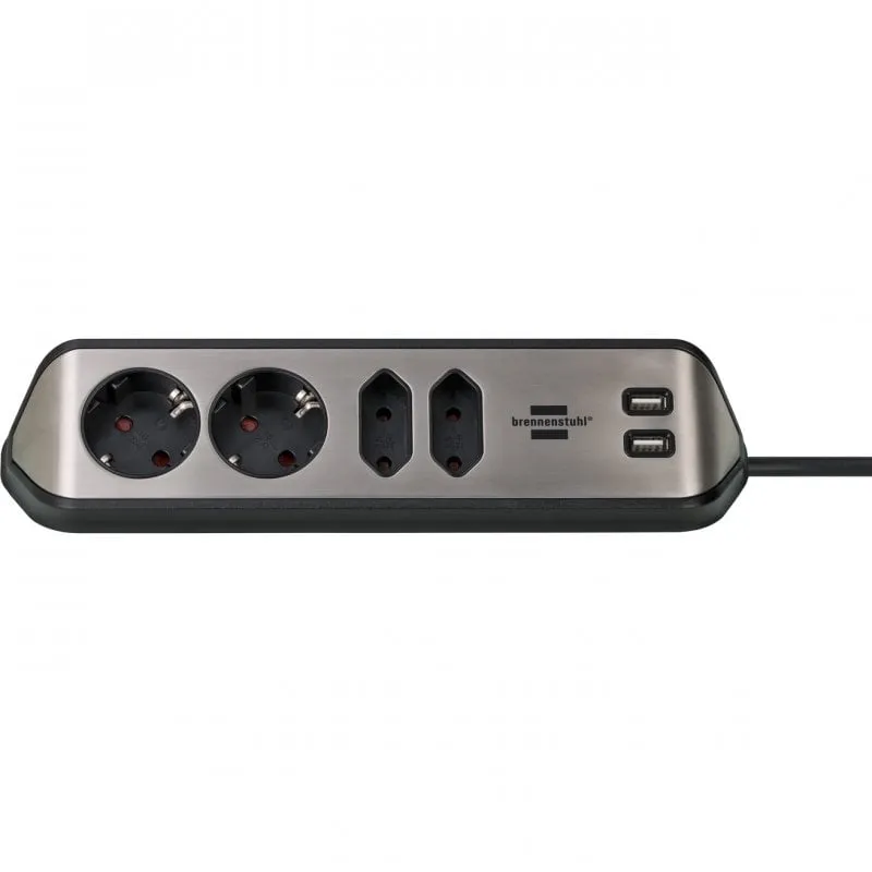 Brennenstuhl Multipresa angolare 4 prese + USB Argento/Nero - immagine 1