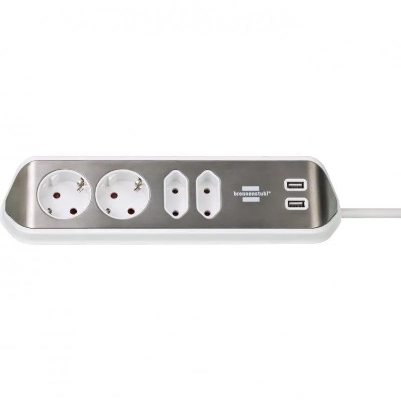 Multipresa Brennenstuhl 1153590420 4 prese 2 USB-A angolare acciaio plastica 2 m - immagine 1