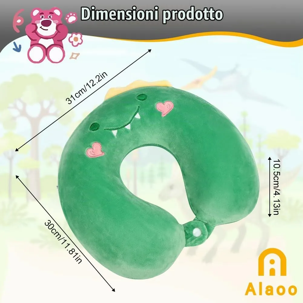 Alaoo Cuscino da Viaggio per Bambini, Cuscino Portatile, Drago Verde - immagine 2