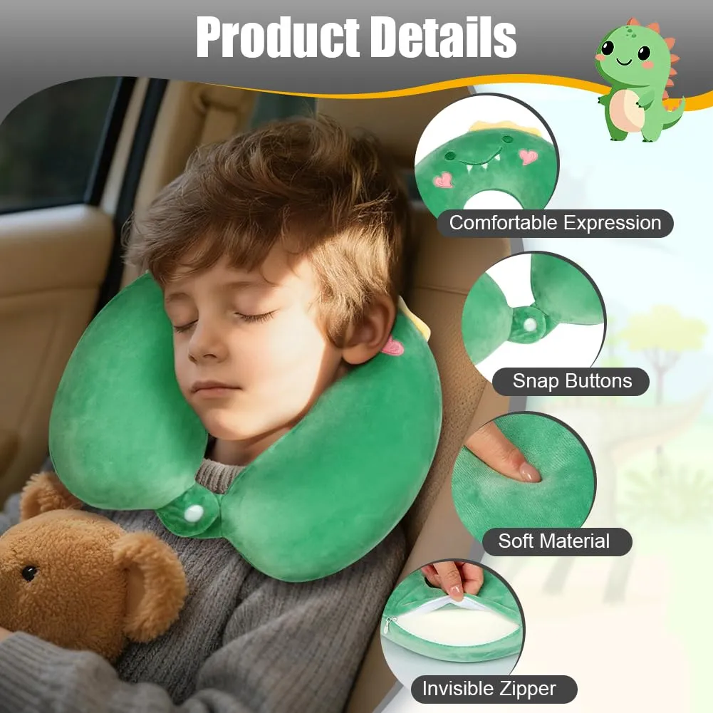 Alaoo Cuscino da Viaggio per Bambini, Cuscino Portatile, Drago Verde - immagine 3