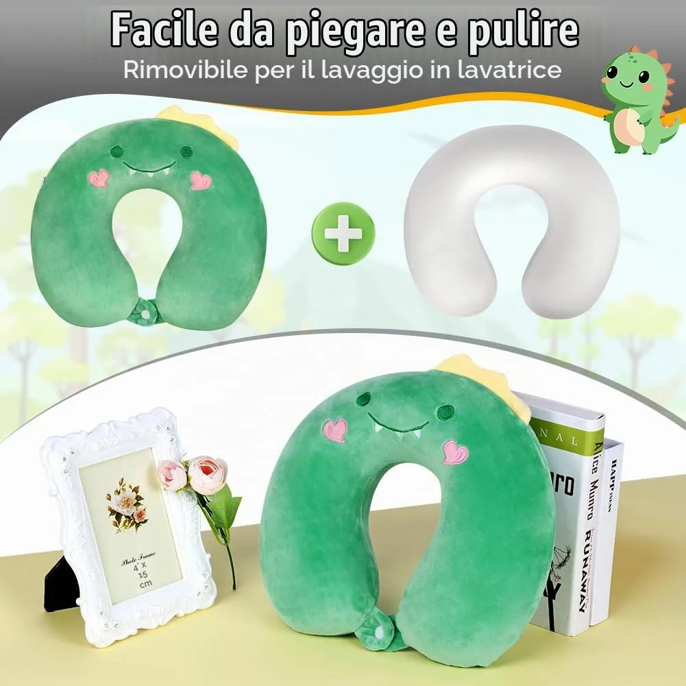 Alaoo Cuscino da Viaggio per Bambini, Cuscino Portatile, Drago Verde - immagine 4