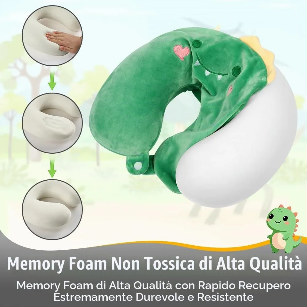 Alaoo Cuscino da Viaggio per Bambini, Cuscino Portatile, Drago Verde - immagine 5