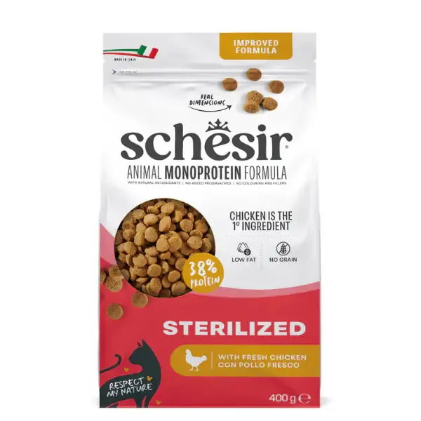 Schesir Cat Sterilized Monoprotein formula Grain free Low Fat Pollo fresco 400 gr - Cibo monoproteico gatto - immagine 1