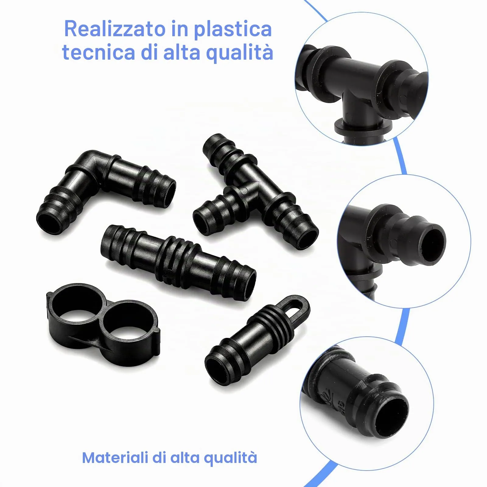 50 Pezzi Kit di Raccordi per Irrigazione per Tubi per 16mm Impianto di Irrigazione a Goccia Irrigazione Connettori con Tee Gomiti Accoppiamento Chiusura Terminale Tappi Terminali - immagine 3