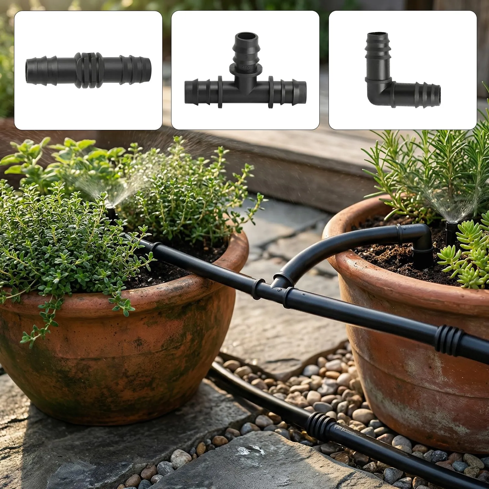 50 Pezzi Kit di Raccordi per Irrigazione per Tubi per 16mm Impianto di Irrigazione a Goccia Irrigazione Connettori con Tee Gomiti Accoppiamento Chiusura Terminale Tappi Terminali - immagine 5
