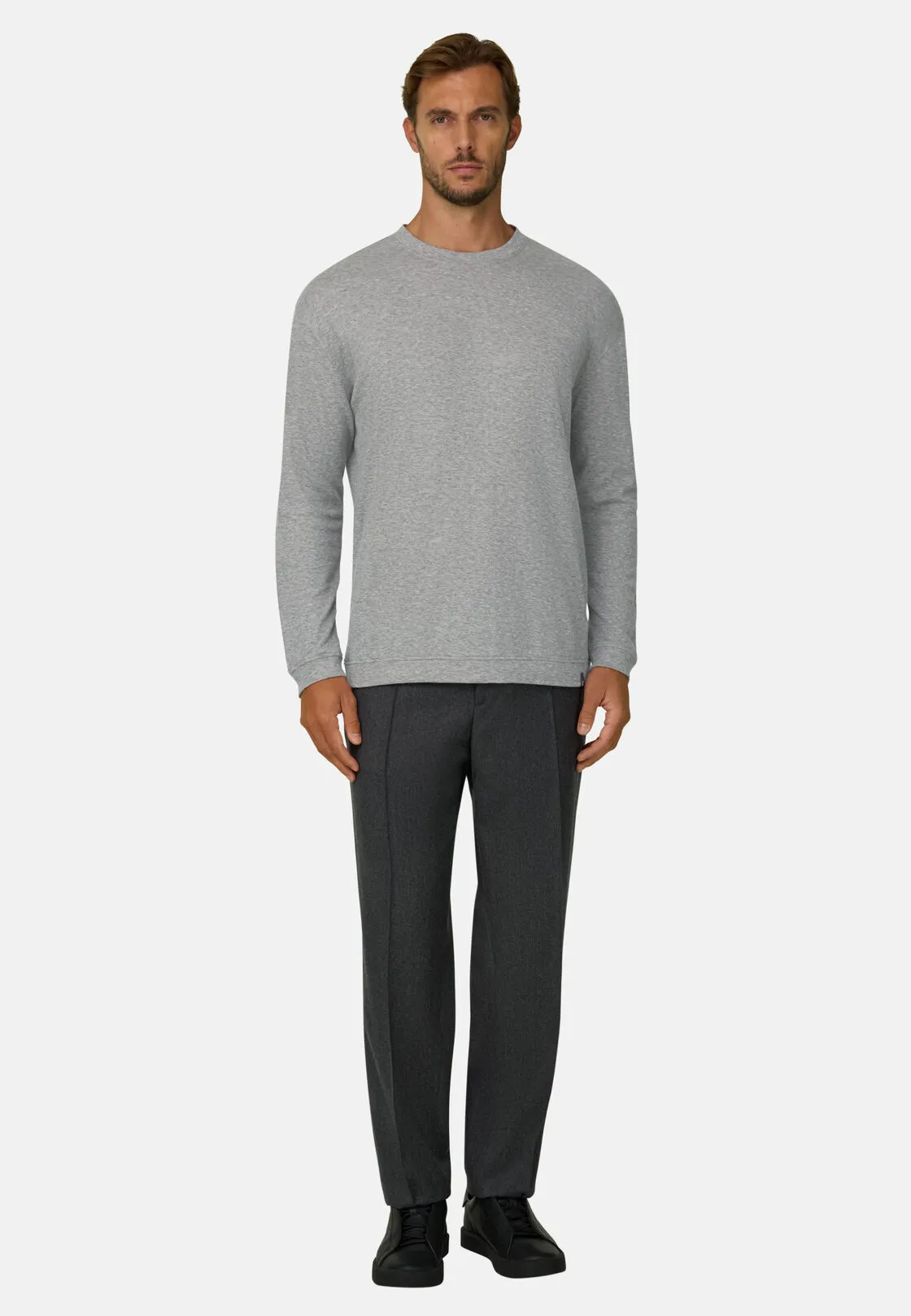 Boggi, T-shirt In Jersey Cotone E Cashmere Melange, Uomo, Grigio, Taglia: M - immagine 2